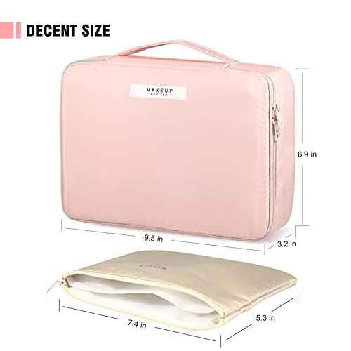 Makeup Bag Travel Cosmetic Bag for Women Portable Cute Toiletry Bag Makeup Brush Bags Organizer Cosmetics Pouch Travel Makeup Bag for Girls (Pink)