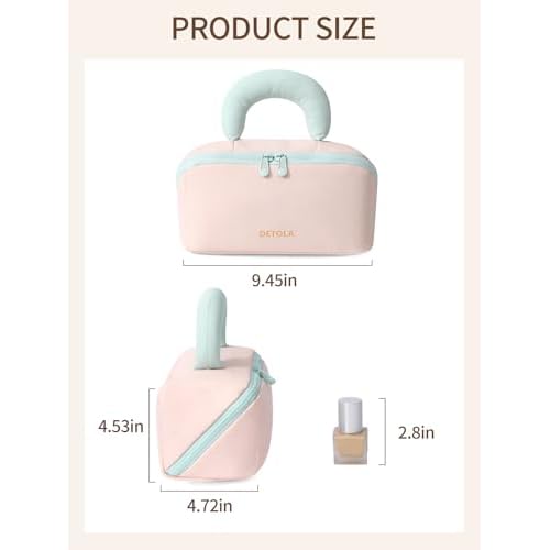 Detola Makeup Bag, Large Capacity Cosmetic Bags Travel Toiletry Bag for Women Waterproof Make up Organizer Portable Open Flat Cosmetic Pouch with Brush Compartment Travel Gifts for Women, Pink