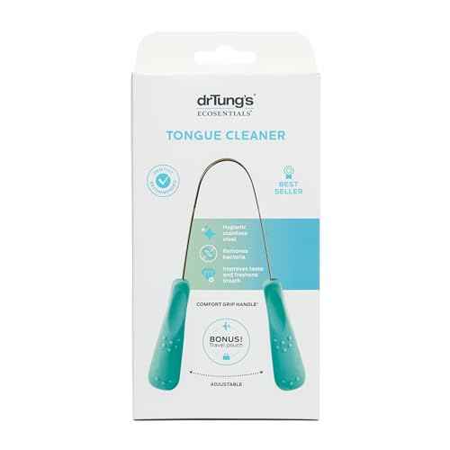 DrTung¡¯s Stainless Tongue Scraper - Tongue Cleaner for Adults, Kids, Helps Freshens Breath, Easy to Use Comfort Grip Handle, Comes with Fabric Travel Pouch - Stainless Steel Tongue Scrapers, (1 Count)