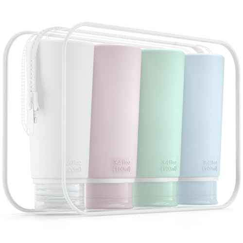 Valourgo Travel Bottles for Toiletries Tsa Approved Travel Size Containers BPA Free Leak Proof Travel Tubes Refillable Liquid Travel Accessories for Cosmetic Shampoo and Lotion Soap for travel, 4Pcs