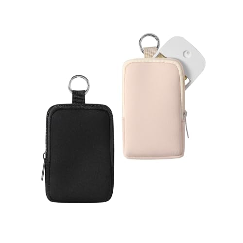 uekeboag 2Pcs Small Soft Neoprene Pouch with Zipper, Mini Portable Makeup Bag,Fashion Accessory with Snap Hook,Coin Purse Lipstick Cosmetic Travel Organizer(Black and Pale Pink)