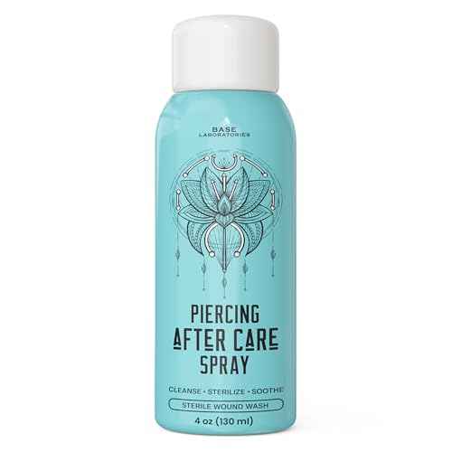 BASE LABORATORIES Piercing Aftercare Spray 4oz | Saline Spray for Piercings | Ear Piercing Cleaner Spray | Saline Solution for Piercings | Piercing & Keloid Bump Removal for Ears, Belly Nose Piercings