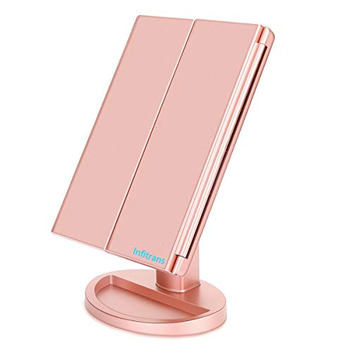 Trifold Makeup Mirror Vanity Mirror with Lights,1X 2X 3X Magnification,Touch Screen,180 Adjustable Rotation,Portable Travel Bathroom Cosmetic Mirror