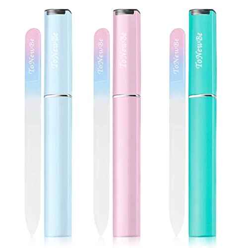 3PCS Glass Nail File in Case, Glass Fingernail File, Christmas Gifts Stocking Stuffers, Double-Sided Etched Crystal Nail File for Nail Art & Nail Care