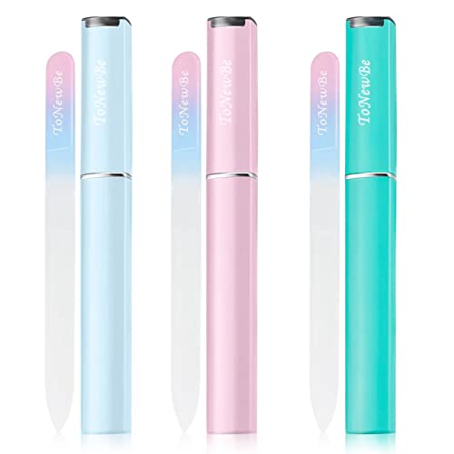 3PCS Glass Nail File in Case, Glass Fingernail File, Christmas Gifts Stocking Stuffers, Double-Sided Etched Crystal Nail File for Nail Art & Nail Care