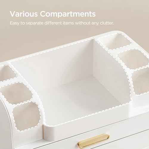 HBlife Makeup Organizer for Vanity with Brush Holder, Large Bathroom Countertop Cosmetic Organizer Skin Care Storage, Easy to Store Lipsticks, Nail Polishes, Perfumes, Eyeshadow Palettes, All White