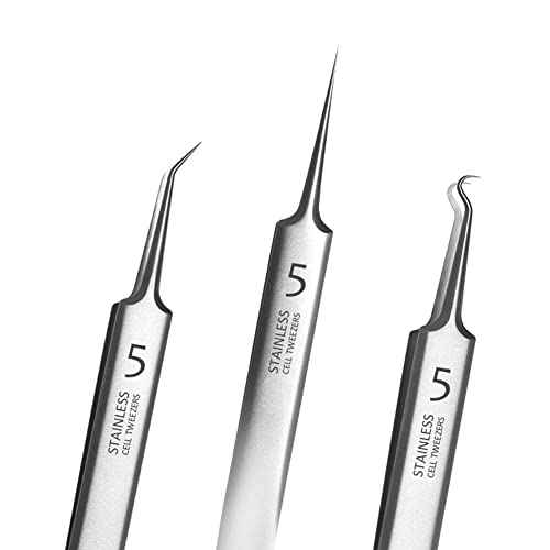 Professional Facial Blackhead Remover Tweezers,3Pcs Precision Pimple Popper Tool Kit for Whitehead Ance Blemishs Comedones Stainless Steel Makeup Tool - Matte