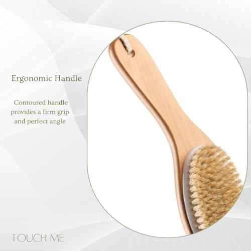 100% Natural Boar Bristle Body Brush with Contoured Wooden Handle for Dry Brushing Exfoliating Wooden Shower Brush for Smooth Glowing Skin by Touch Me