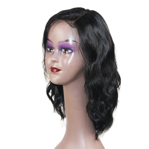 16 Inch Body Wave Human Hair Wig - Bye Bye Knots Glueless Wig with Pre-Cut Swiss Lace & Pre-Bleached Knots - 100% Brazilian Remy Human Hair Side Part Lace Front Wig Natural Color