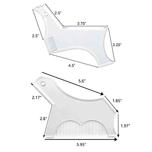 Men's Beard Shaping Tool With Inbuilt Comb Transparent Template Styling Comb Templates for Goatee Mustache Sideburns, Jaw Cheek/Neck Line, Symmetric/Curve/Step Cut (Clear-2pcs)