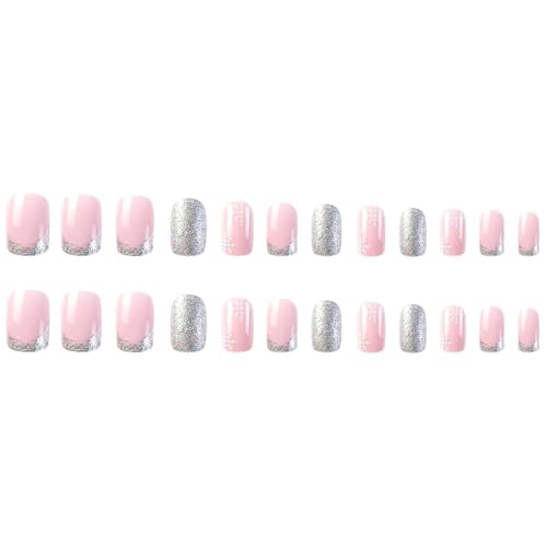 24 Pcs Christmas False Nails Square Snowflake Press on Nails Xmas Square Red Fake nails Acrylic Full Cover Stick on Nails for Women and Girls (M)