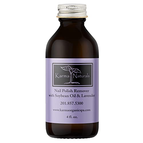 Karma Organic Nail Polish Remover with Soybean Oil and Lavender Oil- Non Toxic, Vegan, Cruelty Free, Acetone Free ? Nails Strengthener for Fingernails ? 4 fl. Oz