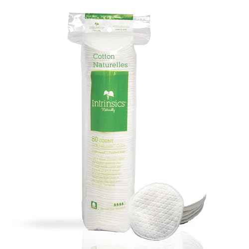 Intrinsics Cotton Naturelles (80 Count) - 2¡± Medium-High Absorbency Cotton Rounds, Lint-Free Hypoallergenic Cotton Pads, for Makeup Removal, Cleansing & Cosmetic Application