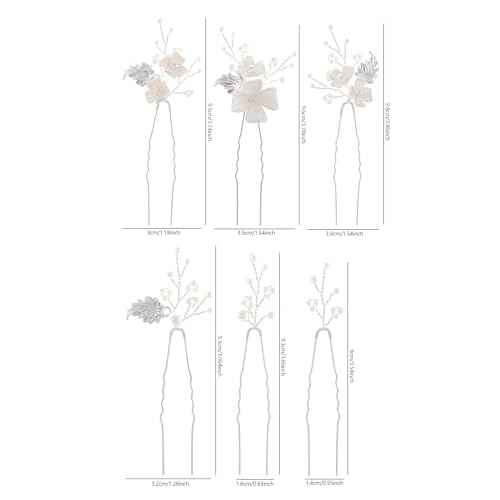 Handmade Pearl Bridal Wedding Hair Pins 6Pcs White Flower Gold Leaf Pearls Clips Bridal Hair Accessories for Women Brides Bridesmaid