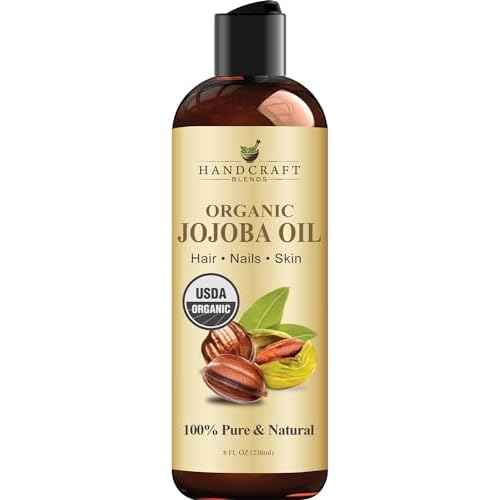 Handcraft Blends USDA Organic Jojoba Oil | Cold-Pressed | 8 Fl Oz | 100% Pure & Natural | for Hair, Skin & Face | Premium Grade Carrier Oil | for Massage & Aromatherapy | Hexane-Free