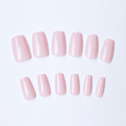 AddFavor 300pcs Coffin Press on Nails Medium Fake Nails Glossy Light Pink Nails Ballerina Square Nail Press on Acrylic False Nail for Women Girls