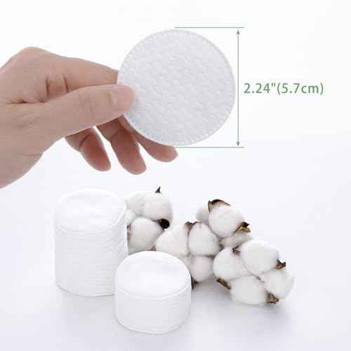 TL Care Cotton Rounds (300 Count) with Travel Canister - Lint-Free, Ultra Soft & Absorbent 3-Layer Cotton Pads for Face and Makeup Removal