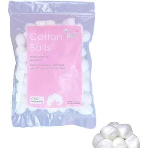 100 Pcs White Cotton Balls - Soft Cotton Wool | House Necessary Absorbent Delicate Lightweight Balls and Swabs for Sensitive Skin Household Needs Outdoor Traveling Everyday Use Cotton Balls
