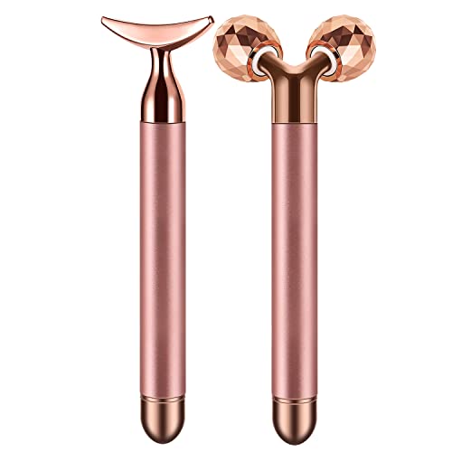 2-in-1 Face Massager Roller Electric Face Roller, 3D Roller and Crescent-Shape Face Massager Kit for Face Skin Care Tools