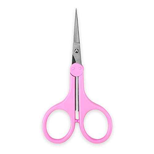 Eyebrow Scissors, Small Scissors for Facial, Nose, Eyebrow, Mustache, and Beard Hair Trimming & Grooming, Straight Edge, Pink Long Cap