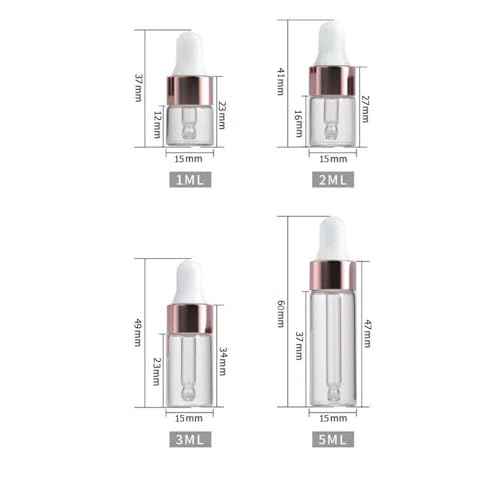 Eye Dropper Bottle Rose for Essential Oils, 4pcs of 1-5ml Glass with Eye Droppers, Leak Proof Travel
