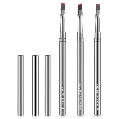 3Pcs Nail Art Clean-Up Brushes Set, Cleaning Mistake Polish On Cuticles Angled Round Flat Brush Acetone Resistant For Manicure Painting Design Cleaner Remover Tool Professional DIY