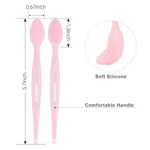 Lip Scrub Brush,Double-Sided Silicone Exfoliating Lip Brush Tool for Smoother and Fuller Lip Appearance,Pink,2pcs