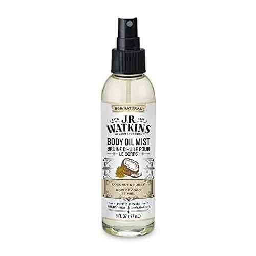 JR Watkins Natural Hydrating Body Oil Mist, Coconut Milk & Honey, Moisturizing Body Oil Spray for Glowing Skin and Cruelty Free, 6 fl oz