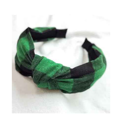 2pcs Christmas Headband Women Plaid Headbands Cloth Knotted Wide Head Band for Women Girls Christmas Hair Accessories Gift, Red and Green Color (Plaid Headband Style 1)