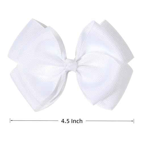 4.5-Inch Double-Layered Bow Hair Clips for Girls-Perfect for Halloween, Birthdays, Christmas, and Everyday Wear-Set of 2 £¨White)