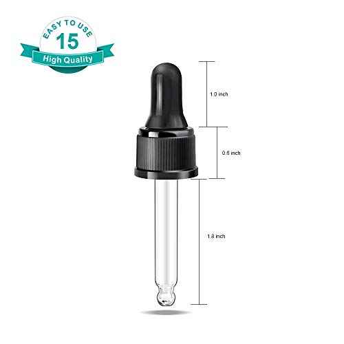YGDZ Droppers for Essential Oils 15 Pack 15ml (1/2 Ounce) Glass Eye Dropper Tops - Fit for DoTerra Young Living 15ml Essential Oil Bottles