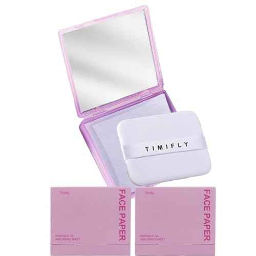 Oil Blotting Paper - 300 Sheets w/Mirror, Puff & Refills, Absorbs Excess Face Oil, Controls Shine, Gentle for Makeup Use