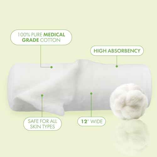 Intrinsics 100% Pure Cotton Roll ? 12¡± Wide, 1 lb Organic Spun Cotton Coil, Esthetician Supplies for Perms, Skincare, Nails and Salon Use