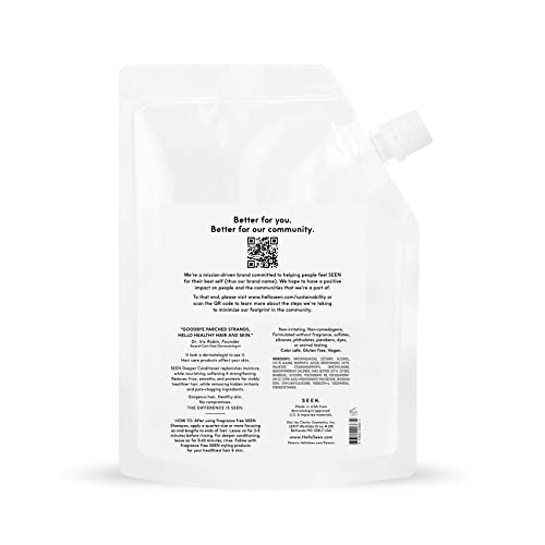 SEEN Deeper Conditioner Eco-Refill, Fragrance Free - Non-Comedogenic & Hair Conditioner- Dermatologist-Developed - Safe for Sensitive & Acne Prone Skin