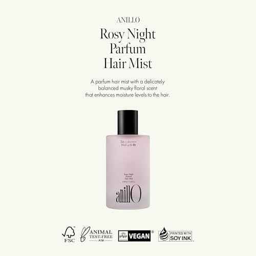 ANILLO Rosy Night Vegan Hair Perfume Long-Lasting Floral Musky Scented with Damask Rose Extract, Rosehip Oil, Peptide Complex for All Hair Type, Free of Silicone & Parabens (3.38 fl. Oz)