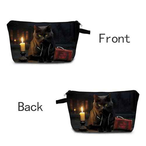 Night Black Cat Print Women Makeup Bag Cat Gifts for Cat Lovers Travel Cosmetic Bag Organizer Small Zipper Toiletry Bag