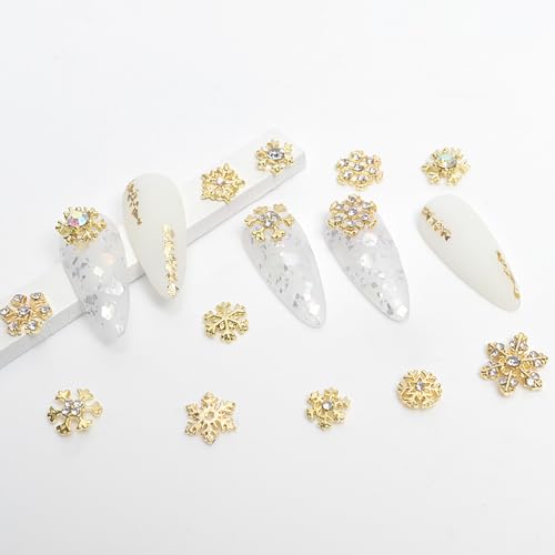 JCAKES 40pcs Christmas Decorations Snowflake Nail Charms with Rhinestones Metal Snowflake Jewels Charms Resin Snowman Santa Claus Nails Design 3D Charms for Nails DIY Craft Home&Salon