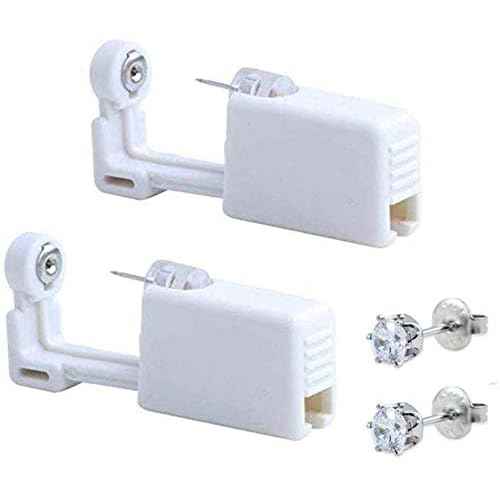 2 Pack Self Ear Piercing Gun Earring Disposable Piercing Kit No Pain Easy Use Ear Piercing Gun Kit Tool with Stud (White)