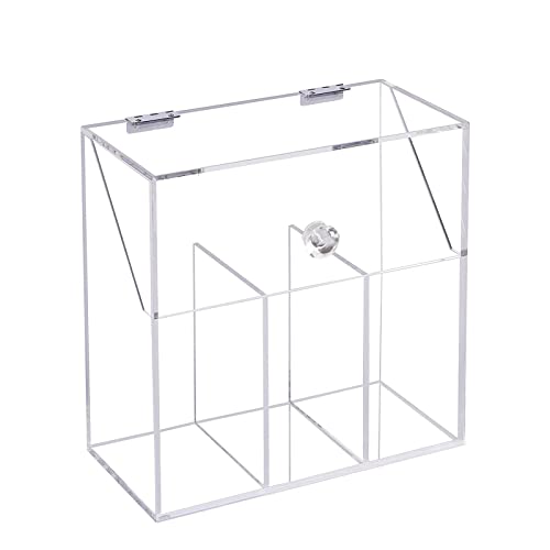 Acrylic Makeup Brush Holder, Clear Cosmetic Storage Box with 3 Brush Holders, Dust Cover, Large-Capacity Split Design for Organizing Vanity Desk