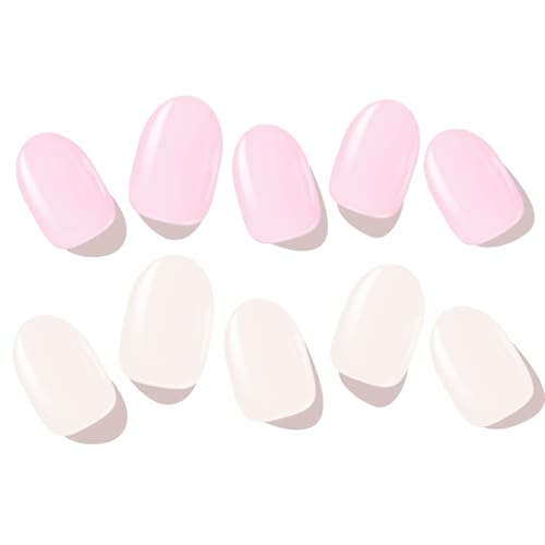 Modelones Semi Cured Gel Nail Strips, 34 Pcs Pink Gel Nail Stickers Sheer Gel Polish Strips, Ultra-Glossy, Long Lasting,Gel Nail Wraps U V for Home Nails DIY