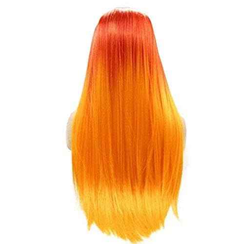 Orange Wig Ombre Lace Front Wigs Red Orange Long Silky Straight Free Part Handmade Pre Plucked Hairline Synthetic Heat Resistant Fiber Hair Wigs for Women Cosplay Daily 24 Inch