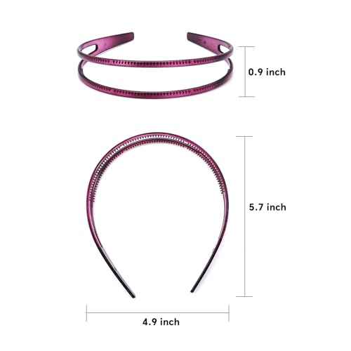 Plastic Headbands - 6 Pack Double Row Teeth Comb Headbands - Non-Slip Headband with Teeth Hair -Accessories for Women Girls - 5 Colors