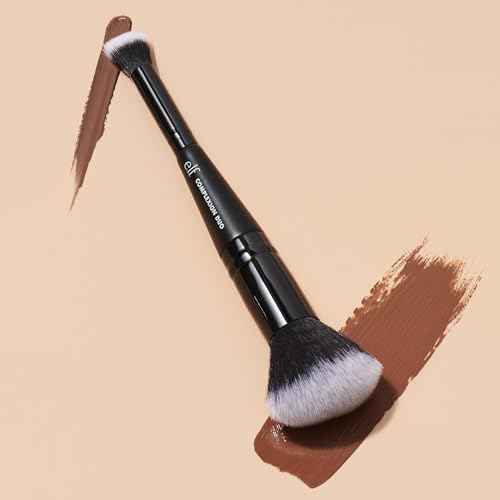 e.l.f. Complexion Duo Brush, Makeup Brush For Applying Foundation & Concealer, Creates An Airbrushed Finish, Made With Vegan, Cruelty-Free Bristles