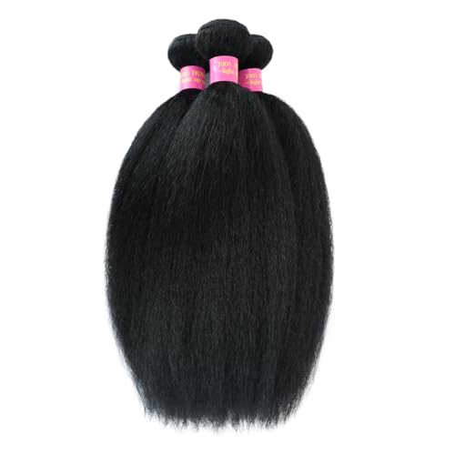 Kinky Straight Bundles Yaki Straight Bundles Human Hair 16 18 20 inch 12A 100% Unprocessed Virgin Full and Thick 3 Bundles, Silky Soft, No Shedding, No Smell, No Tangle