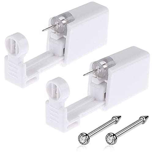 Nose Piercing Gun - 2 Pack Self Nose Piercing Kit Unit Disposable Nose Piercing Gun with Nose Stud Piercing Kit Tool for Cartilage Tragus Helix Piercing Gun Piercing Jewelry (Silver)