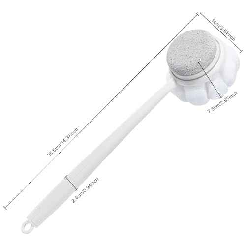 Pumice Stone for Feet and Shower Loofah with Long Handle, Hard Skin Callus Remover, 2 in 1 Foot Scrubber Brush, Back Scrubber Body Brush for Shower Deep Cleansing and Exfoliating