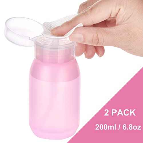 MEKK Acetone Pump Dispenser,Push Down Pump Dispenser Empty Alcohol Dispenser Push Down Nail Polish Remover Pump One-Touch Pump Bottle Dispenser for Nail Polish & Makeup Remover 2 Pack 200ML(6.8oz)