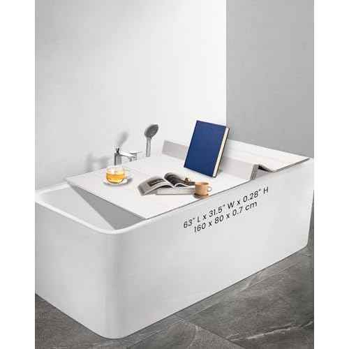 Foldable Bathtub Tray - PVC Waterproof Folding Bathtub Cover - Dustproof Shutter Bath Lid Insulation Panel for Home Bathtubs Bathroom SPA Loadable up to 13lb£¨160x80x0.7cm£©