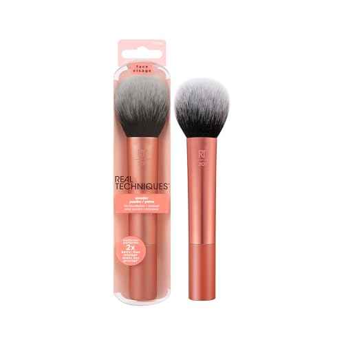 Real Techniques Ultra Plush Powder Makeup Brush, For Setting Powder, Bronzer, & Blush, Sheer, Buildable Coverage, Large, Fluffy Powder Brush, Vegan, Cruelty-Free & Synthetic Bristles, 1 Count
