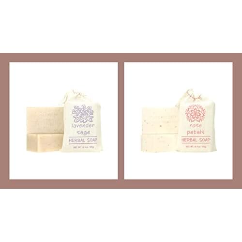 Greenwich Bay Trading Set of 2 Herbal Soaps Lavender Sage and Rose Petal - 6.4 Oz Bars Wrapped in Drawstring Cloth Sacks-Enriched with Shea Butter, Virgin Olive Oil and Fresh Botanical Scents